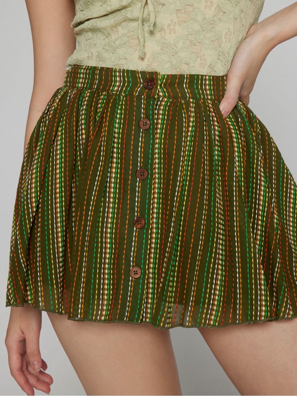 Kimchi Blue Bonnie Button-Front Mini Skirt